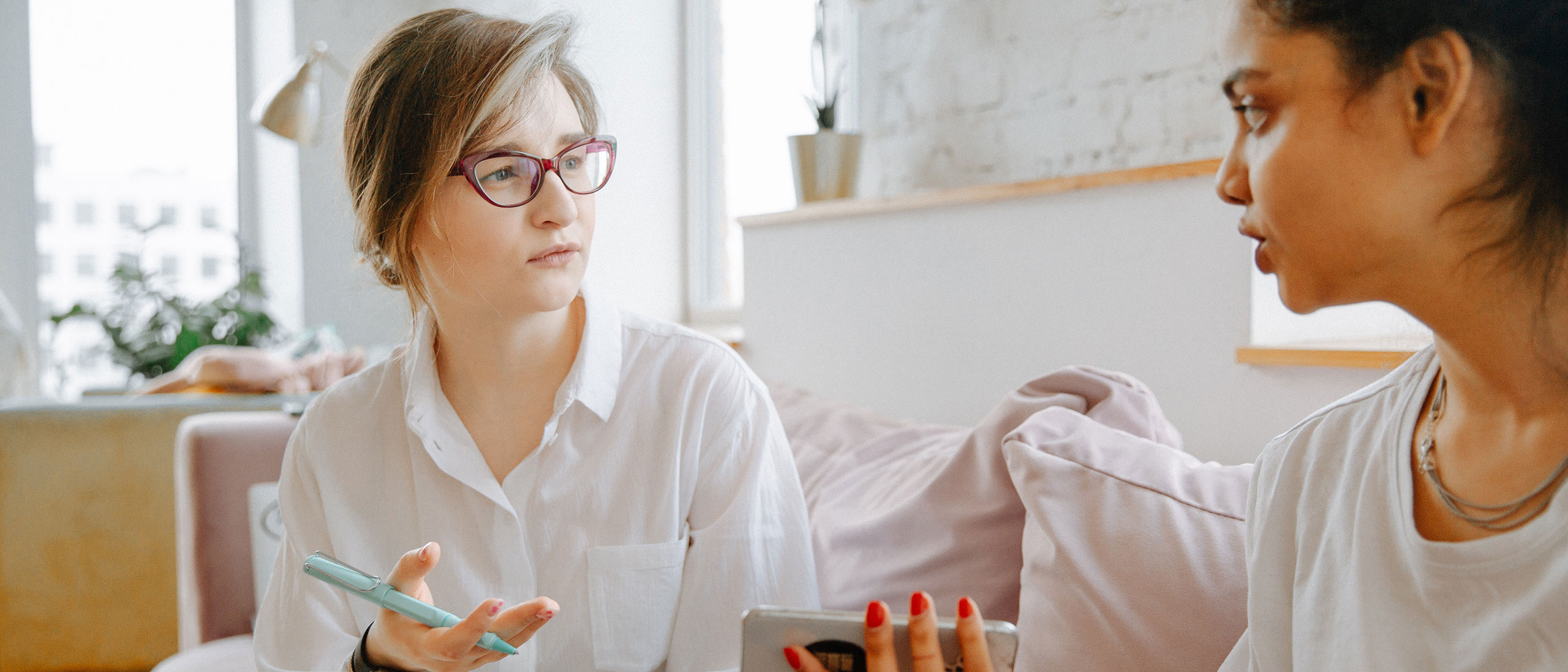 Two people speaking banner-6